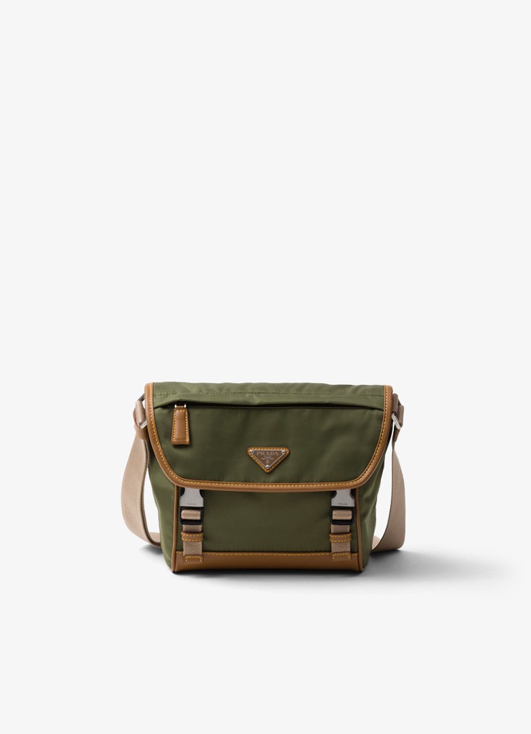 Prada Heren Re-Nylon crossbodytas met leren details in de kleur Legergroen