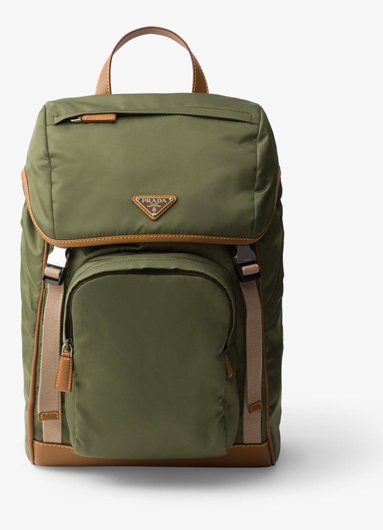 Prada Heren Re-Nylon rugzak met leren details in de kleur Legergroen