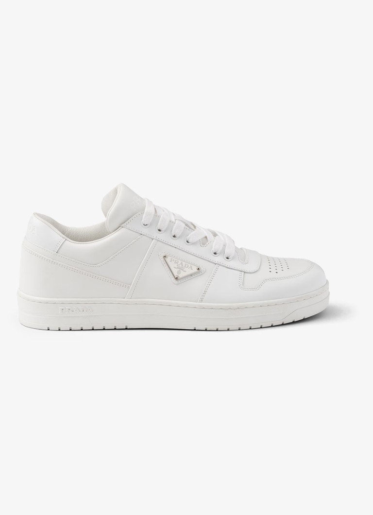 Prada Heren Downtown sneaker van leer met logo in de kleur Wit