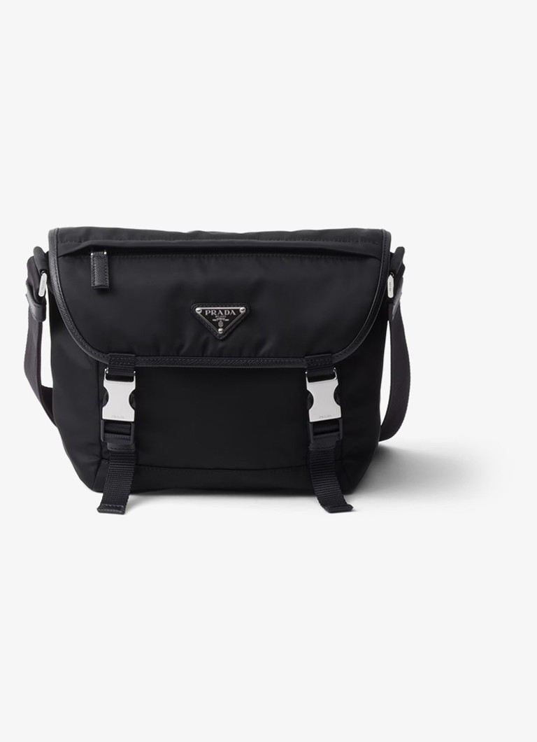 Prada Heren Re-Nylon crossbodytas met leren details in de kleur Zwart