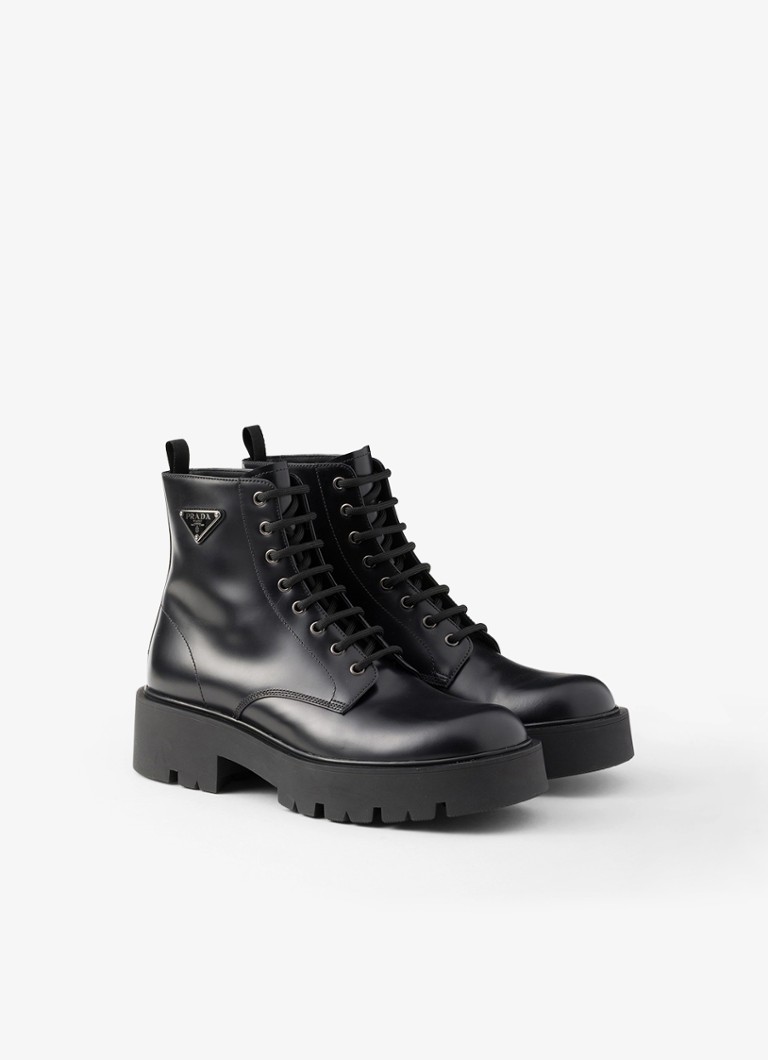 Prada Heren Veterboot van leer in de kleur Zwart