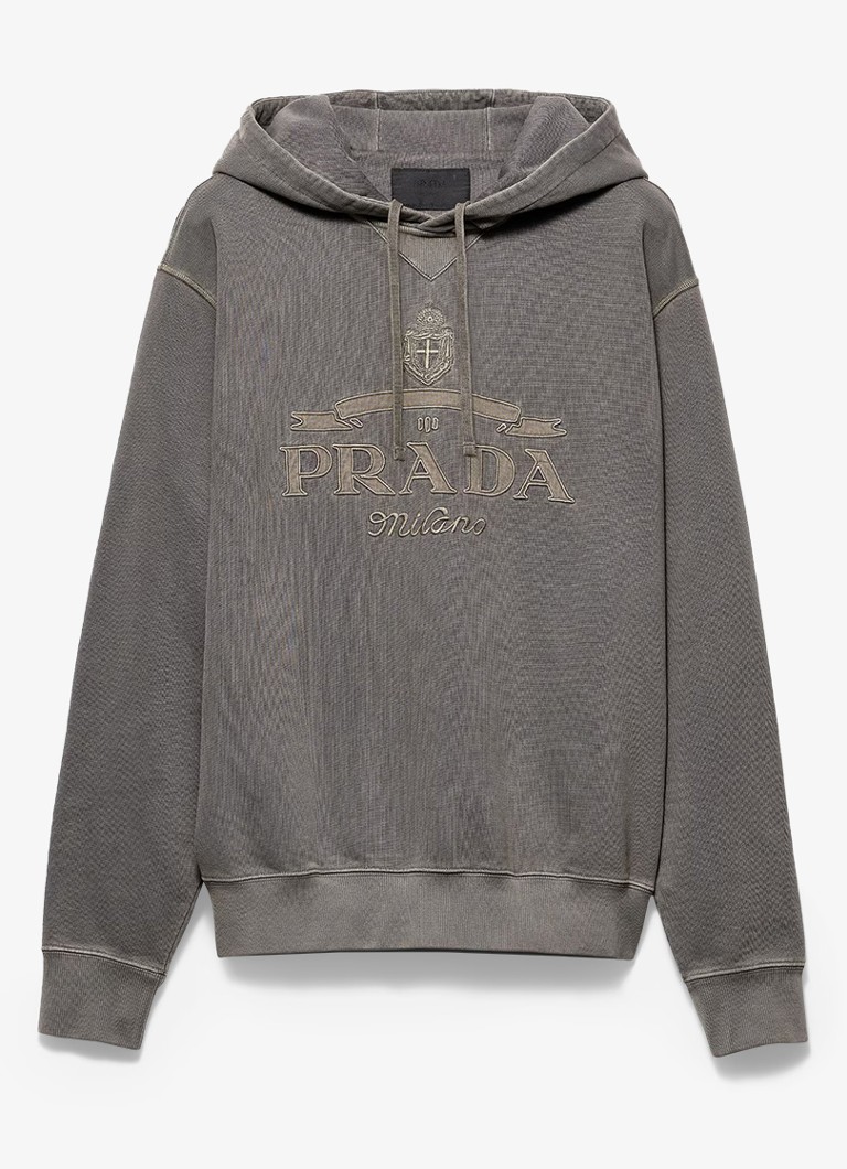 Prada Heren Hoodie met logoborduring in de kleur Grijs