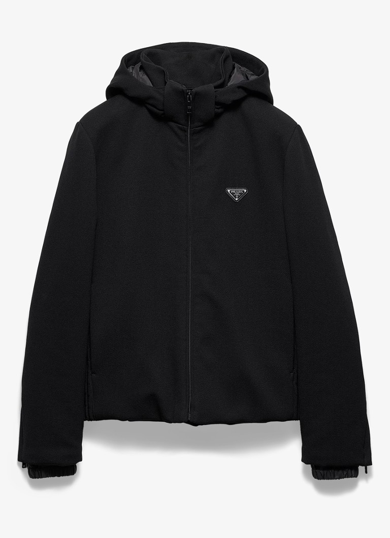 Prada Heren Gewatteerd jack in scheerwolblend met afneembare capuchon in de kleur Zwart
