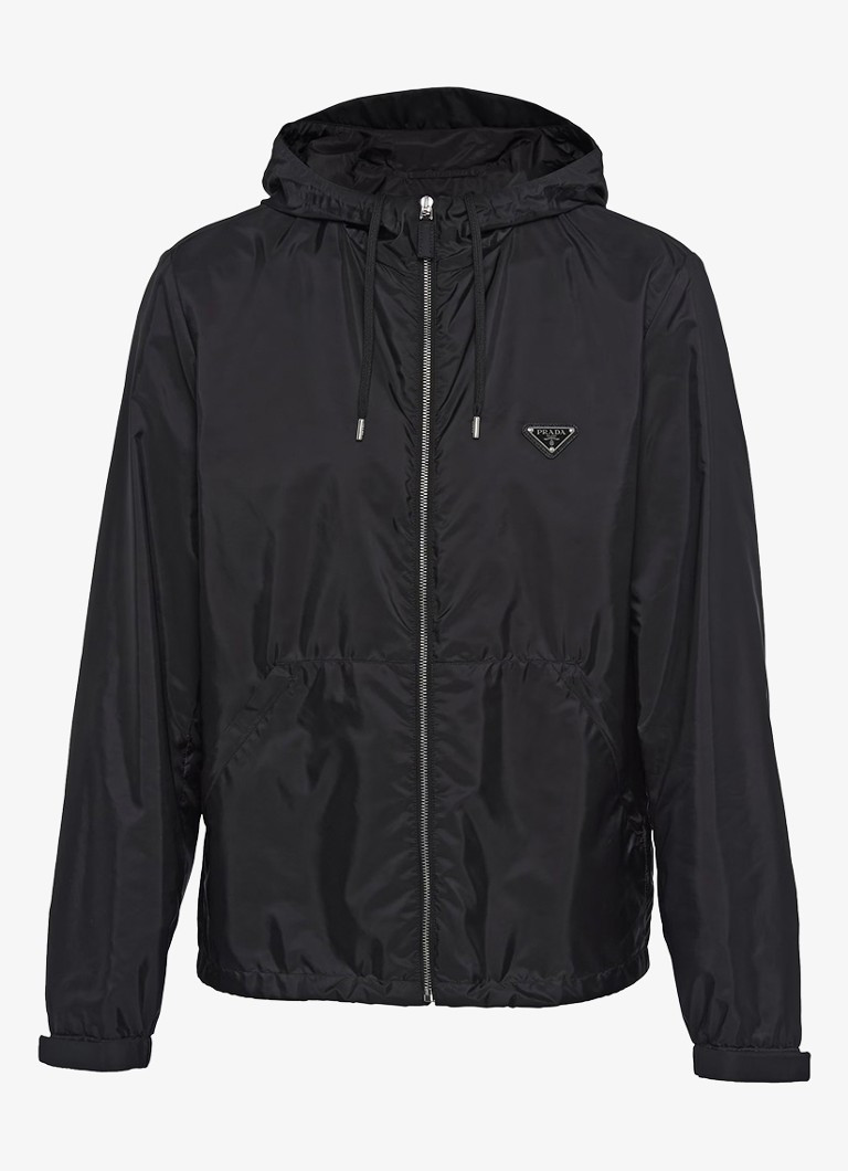 Prada Heren Re-Nylon jack met capuchon en steekzakken in de kleur Zwart