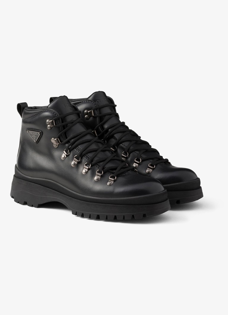 Prada Heren Brixxen veterboot van leer in de kleur Zwart