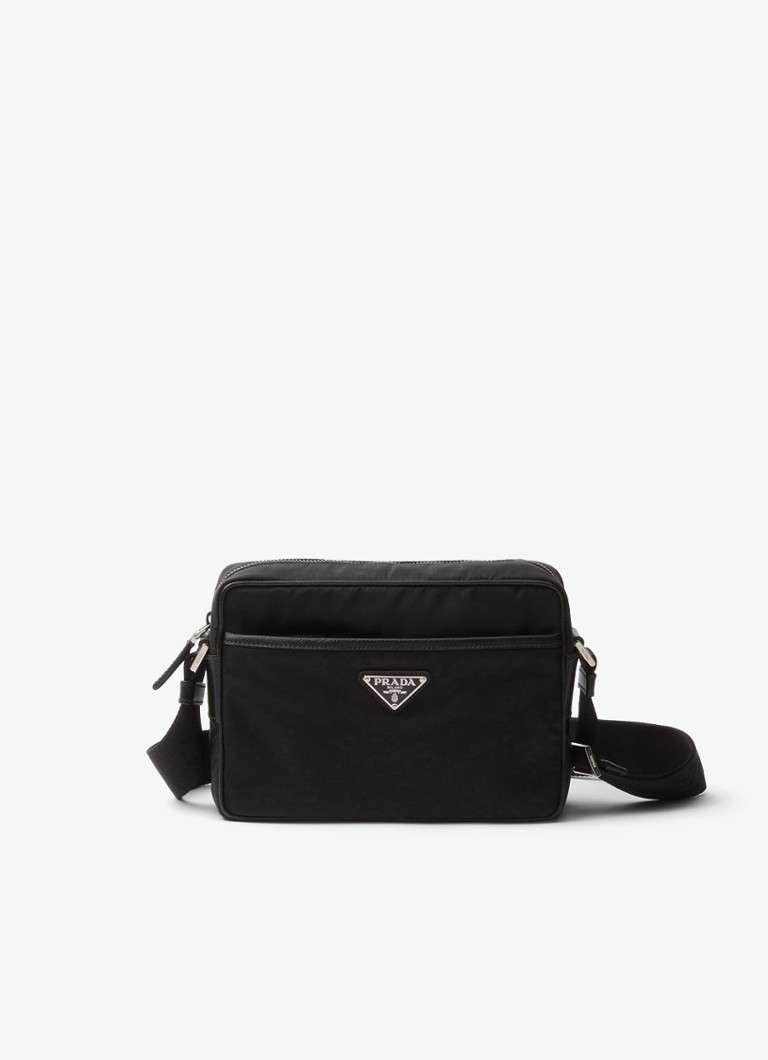 Prada Heren Re-Nylon schoudertas met leren details in de kleur Zwart