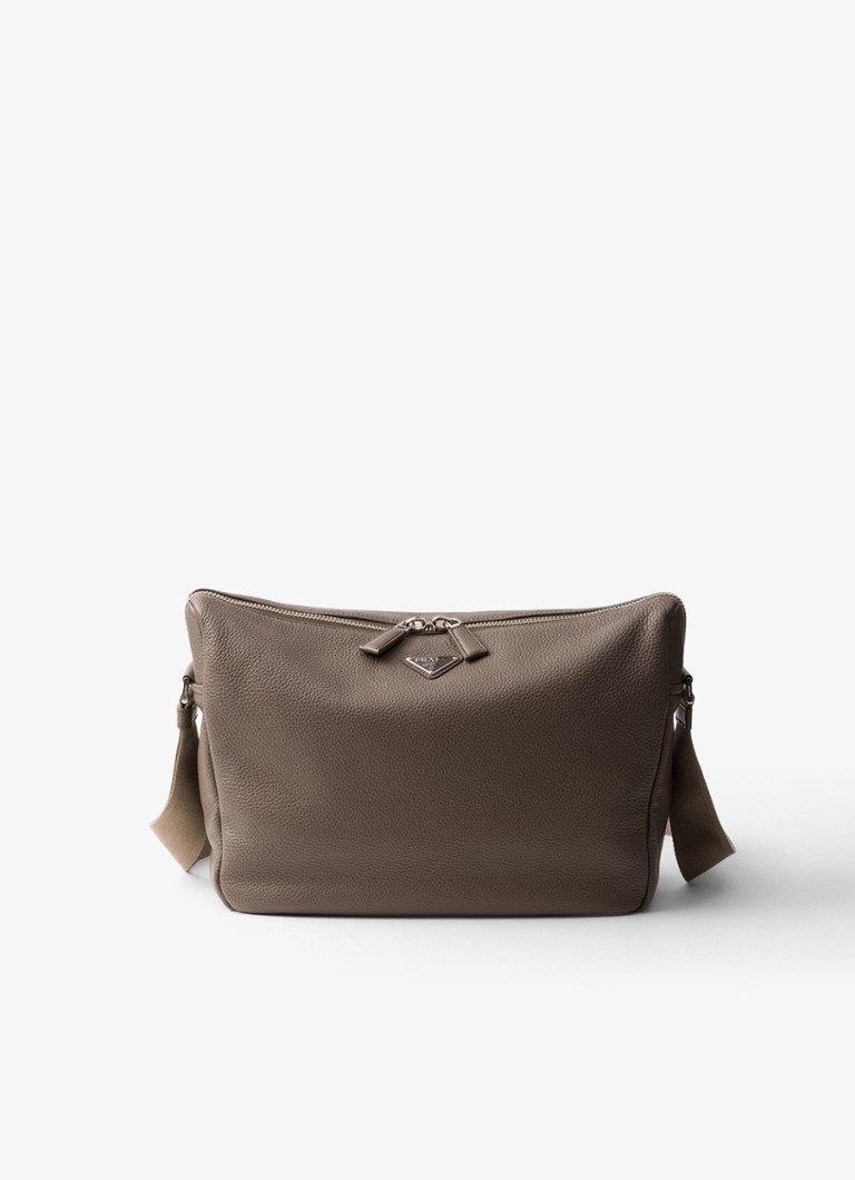 Prada Heren Schoudertas van kalfsleer in de kleur Taupe