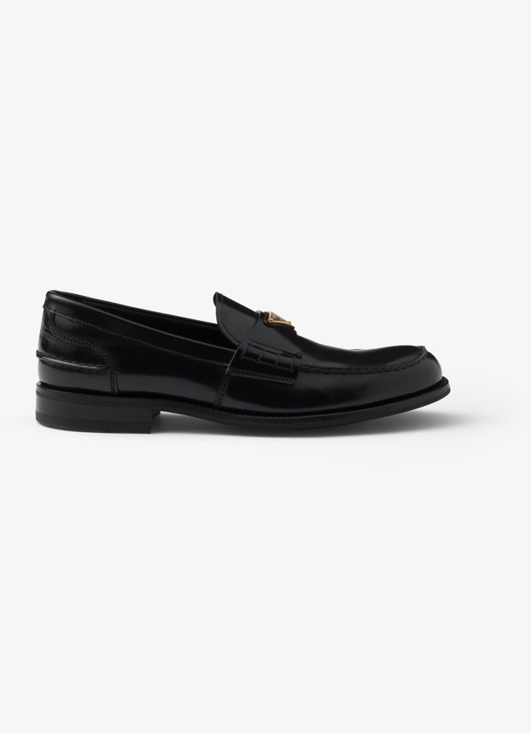 Prada Heren Loafer van kalfsleer met logo in de kleur Zwart