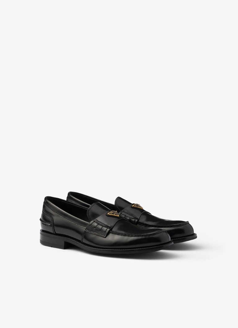 Prada Heren Loafer van kalfsleer met logo in de kleur Zwart