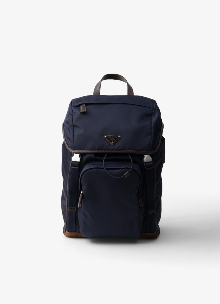 Prada Heren Re-Nylon rugzak met leren details in de kleur Donkerblauw
