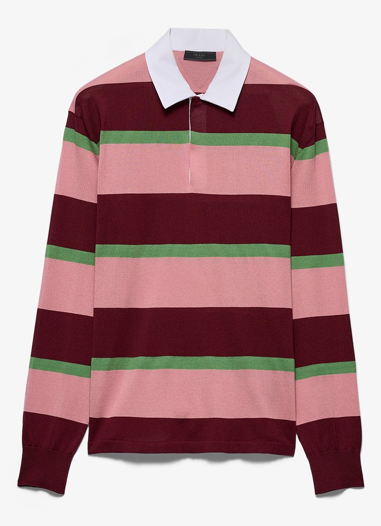 Prada Heren Regular fit polo in zijdeblend met streepprint in de kleur Bordeauxrood