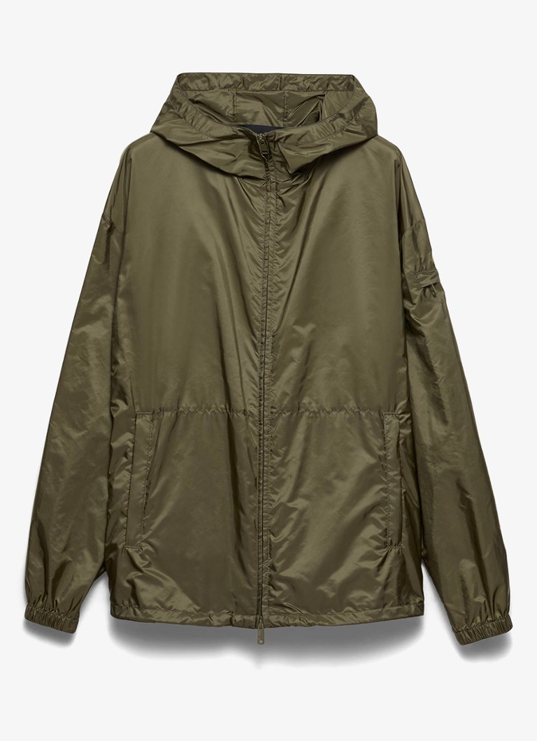 Prada Heren Re-Nylon jack met capuchon en ritszakken in de kleur Legergroen