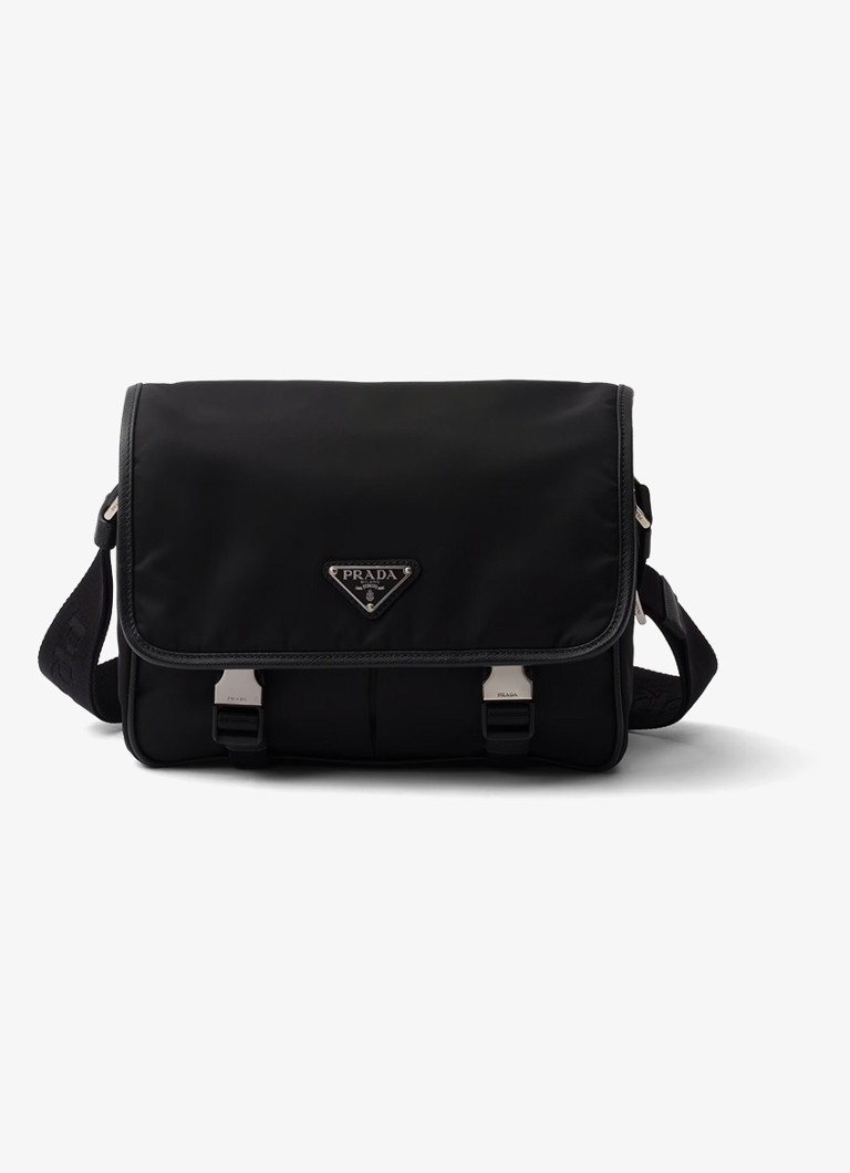 Prada Heren Re-Nylon schoudertas met leren details in de kleur Zwart