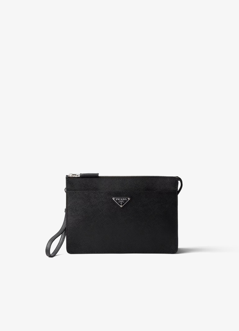 Prada Heren Clutch van kalfsleer in de kleur Zwart