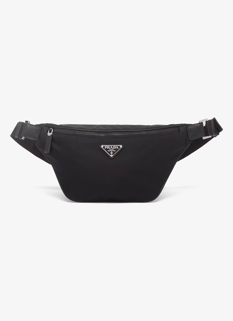 Prada Heren Re-Nylon heuptas met leren details in de kleur Zwart