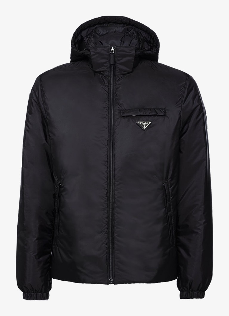 Prada Heren Re-Nylon puffer jack met afneembare capuchon in de kleur Zwart