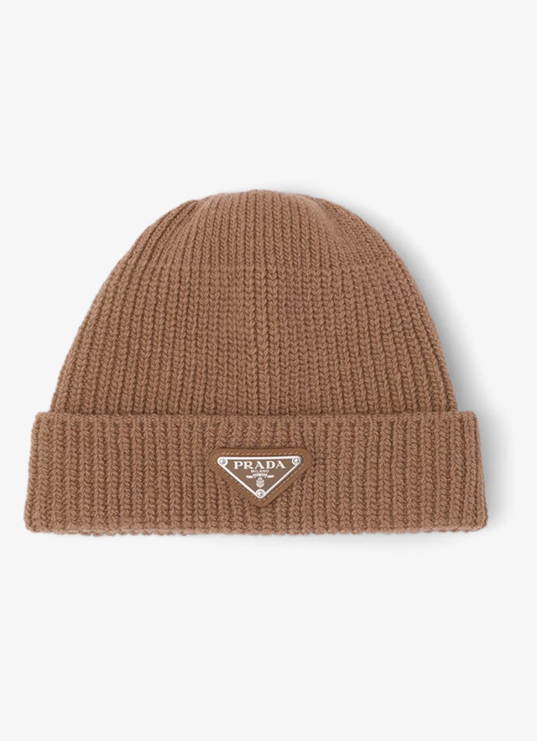 Prada Heren Muts in kasjmierblend met logo in de kleur Bruin