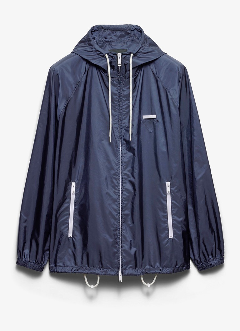 Prada Heren Re-Nylon oversized jack met capuchon en ritszakken in de kleur Donkerblauw