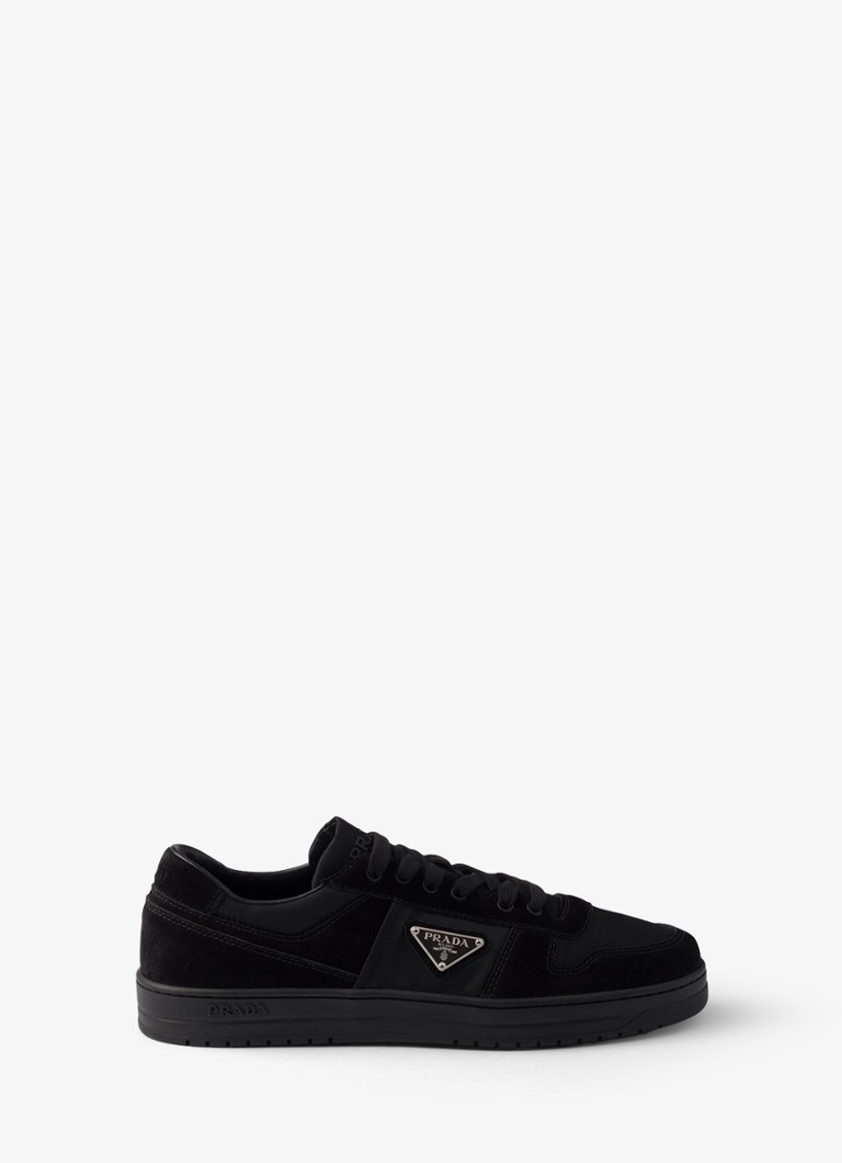Prada Heren Downtown Re-Nylon sneaker met suède details in de kleur Zwart