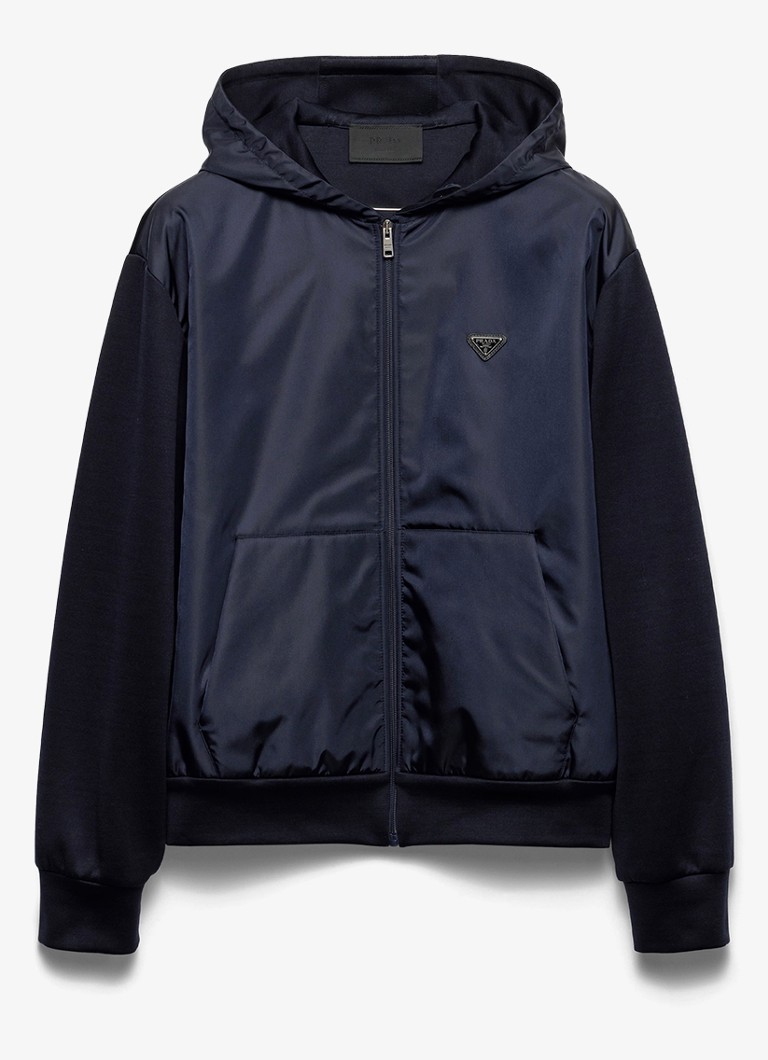 Prada Heren Re-Nylon jack met capuchon en steekzakken in de kleur Donkerblauw