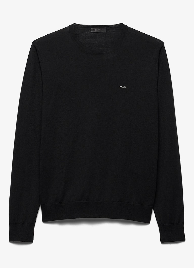 Prada Heren Fijngebreide pullover met logo in de kleur Zwart
