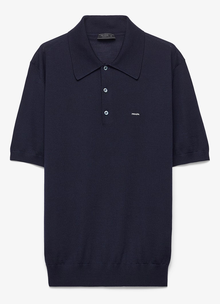 Prada Heren Fijngebreide regular fit polo van wol in de kleur Donkerblauw