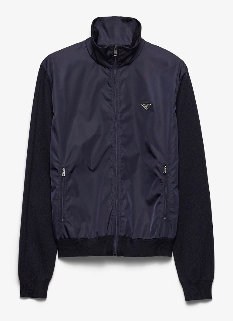 Prada Heren Fijngebreid vest in wolblend met contrast in de kleur Donkerblauw