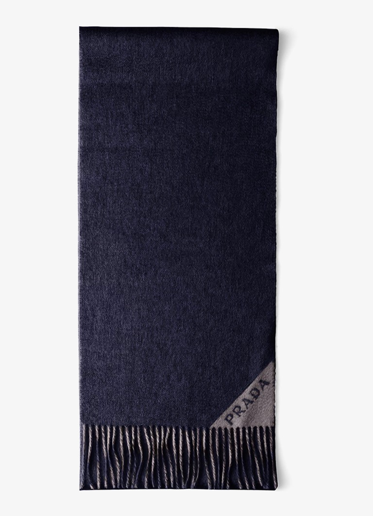 Prada Heren Fijngebreide sjaal van kasjmier 180 x 28 cm in de kleur Donkerblauw