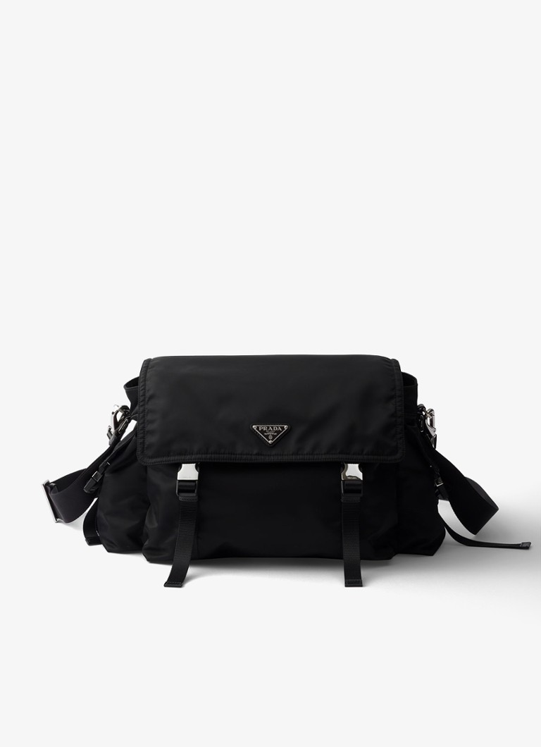 Prada Heren Explore Re-Nylon schoudertas met leren details in de kleur Zwart