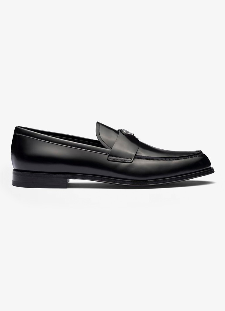Prada Heren Loafer van leer met logo in de kleur Zwart