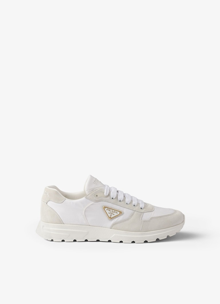Prada Heren Prax 2.0 Re-Nylon sneaker met suède details in de kleur Wit