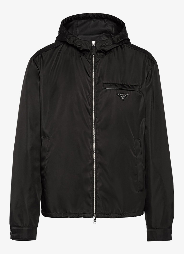 Prada Heren Re-Nylon jack met capuchon en ritszakken in de kleur Zwart