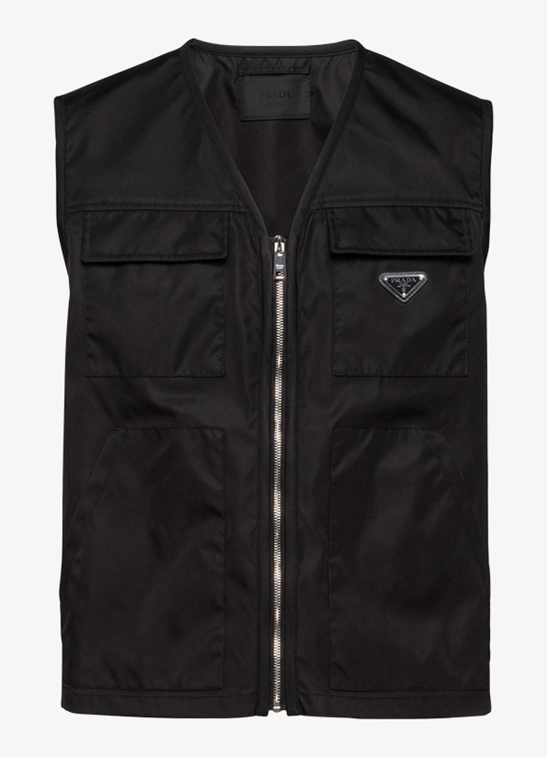 Prada Heren Re-Nylon bodywarmer met logo in de kleur Zwart