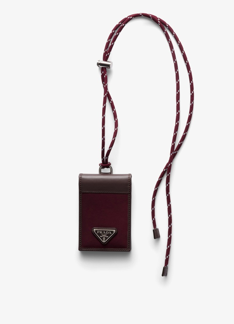 Prada Heren Speedrock Re-Nylon pasjeshouder van leer met contrast in de kleur Bordeauxrood