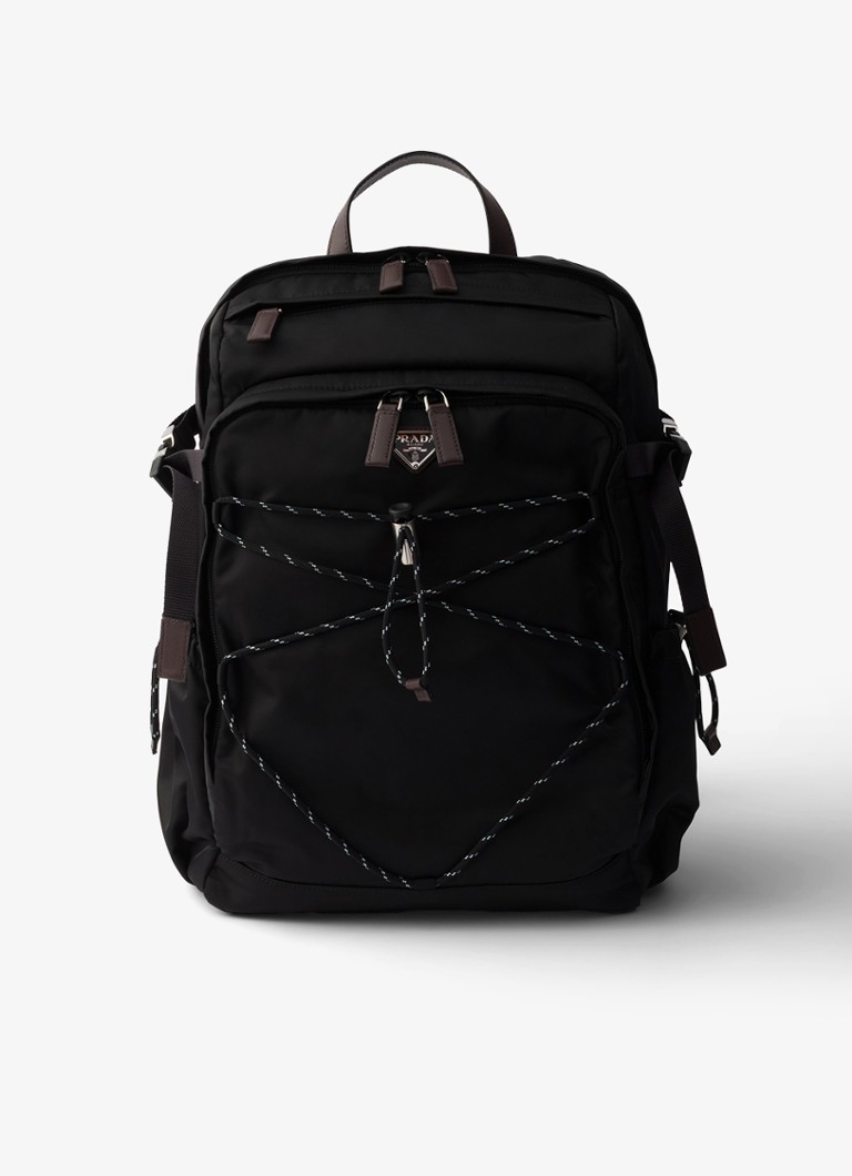 Prada Heren Speedrock Re-Nylon rugzak met leren details in de kleur Zwart