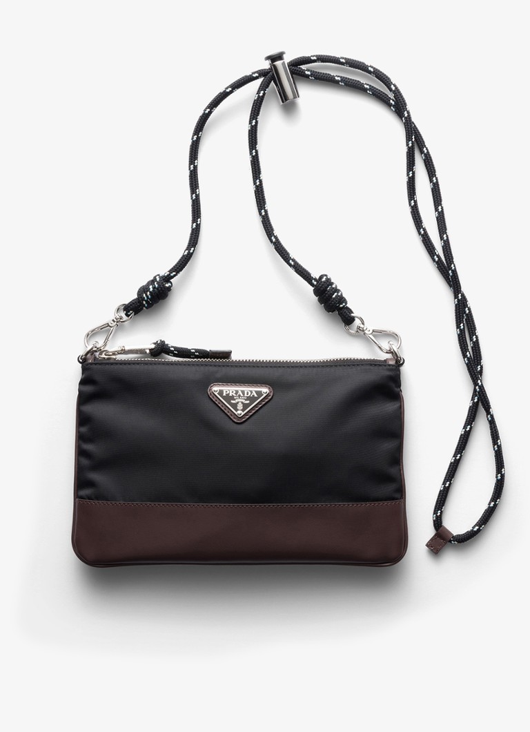 Prada Heren Speedrock Re-Nylon telefoonhoesje met leren details en afneembare schouderriem in de kleur Zwart