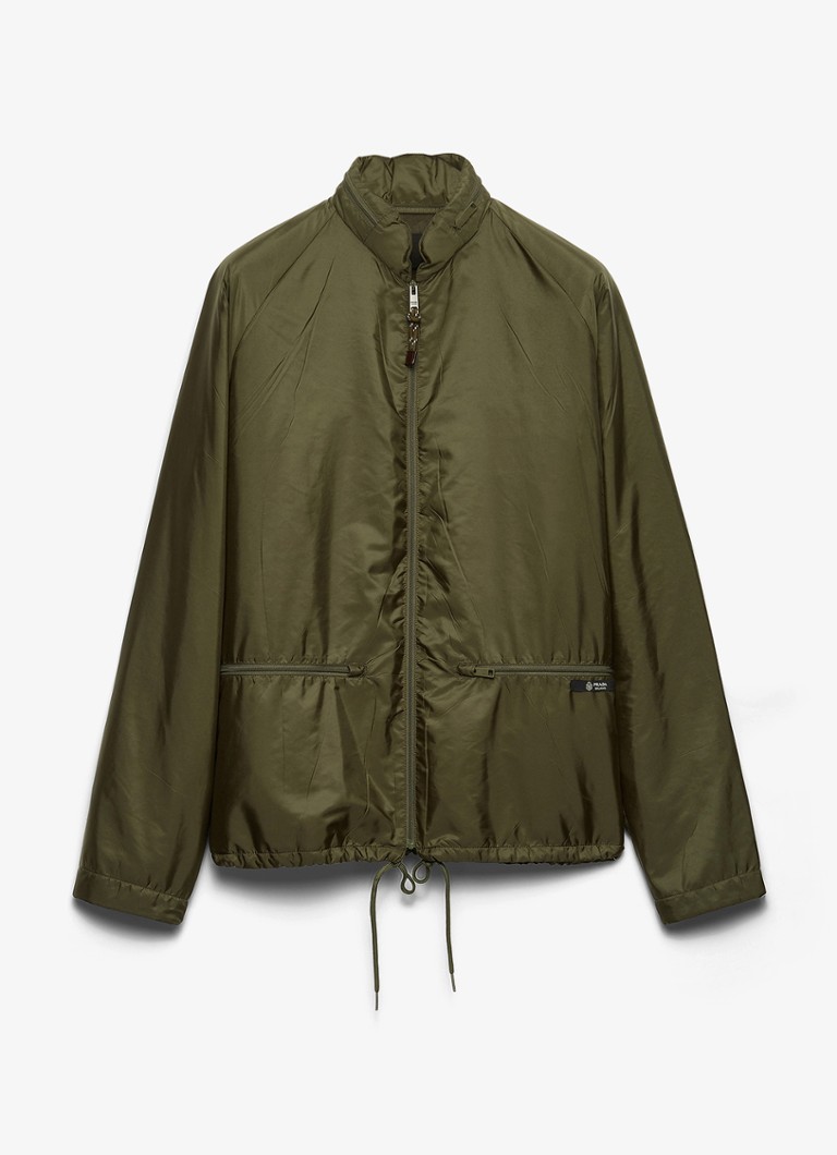 Prada Heren Re-Nylon jack met opbergbare capuchon in de kleur Legergroen