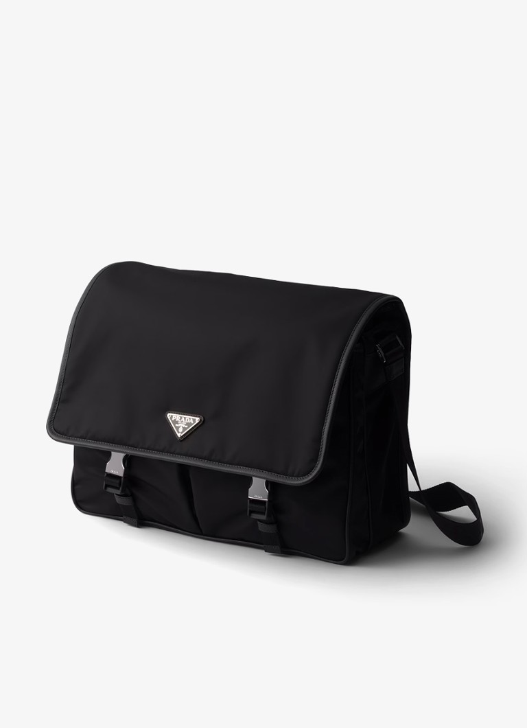 Prada Heren Re-Nylon schoudertas met leren details in de kleur Zwart