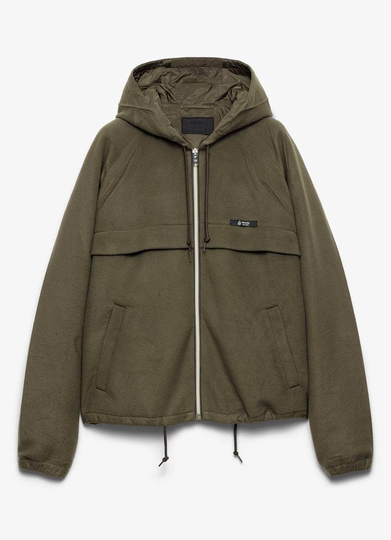 Prada Heren Jack met steekzakken en capuchon in de kleur Legergroen