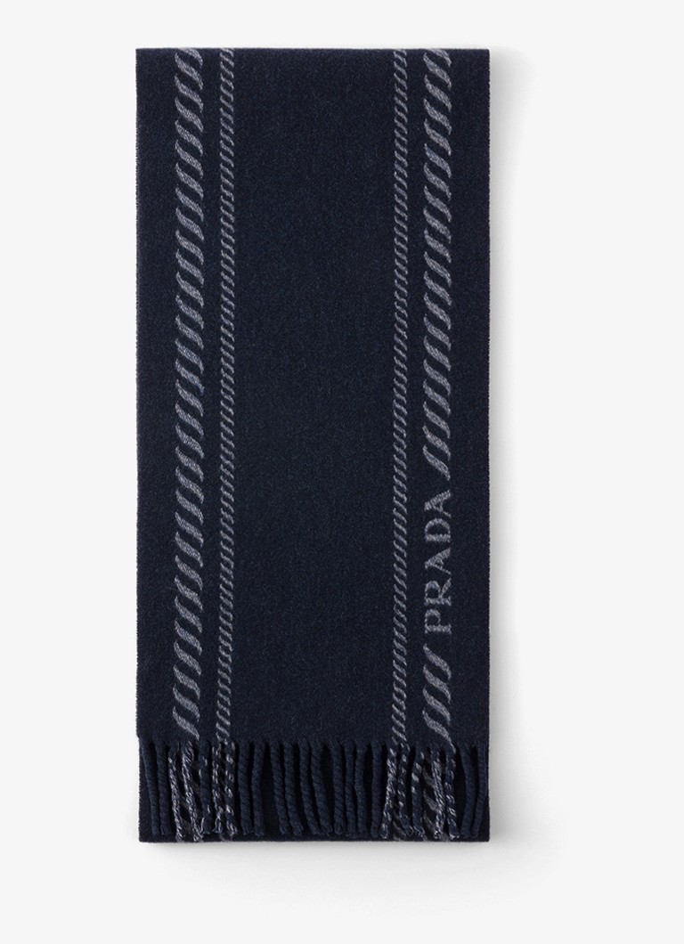 Prada Heren Sjaal in kasjmierblend met logo 180 x 28 cm in de kleur Donkerblauw