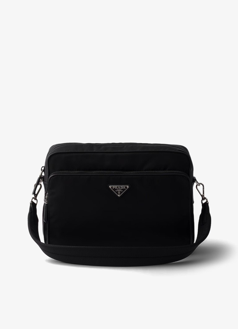 Prada Heren Re-Nylon schoudertas met leren details in de kleur Zwart