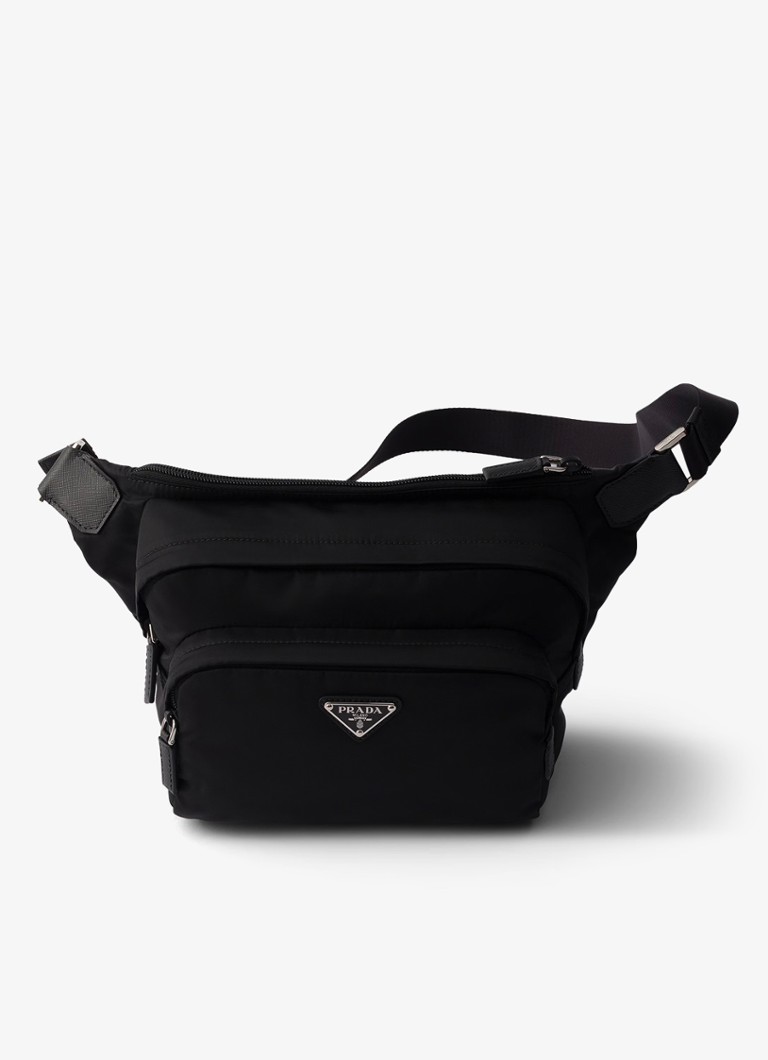 Prada Heren Speedrock Re-Nylon schoudertas met leren details in de kleur Zwart