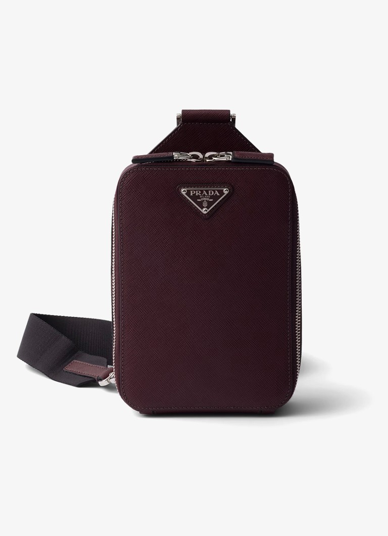 Prada Heren Brique schoudertas van kalfsleer in de kleur Bordeauxrood