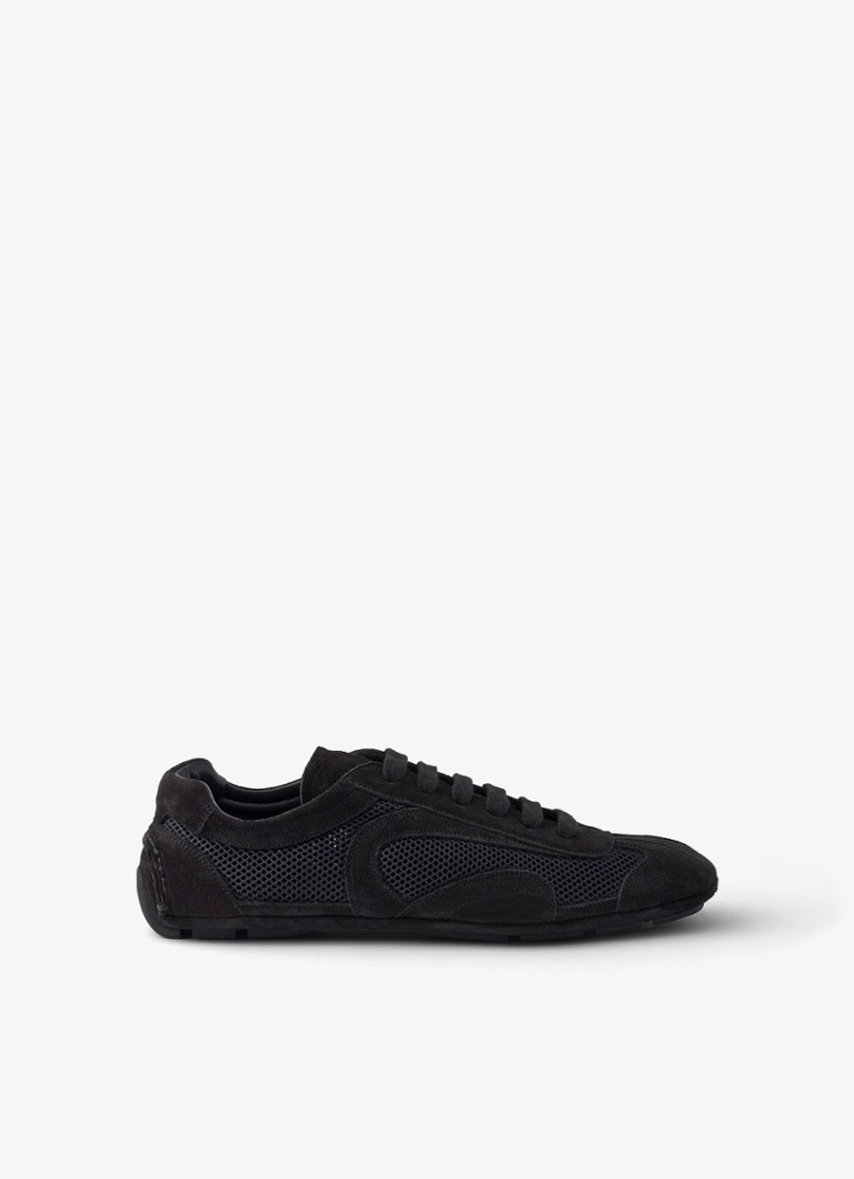 Prada Heren Montecarlo Re-Edition 2005 sneaker van suède met mesh details in de kleur Zwart
