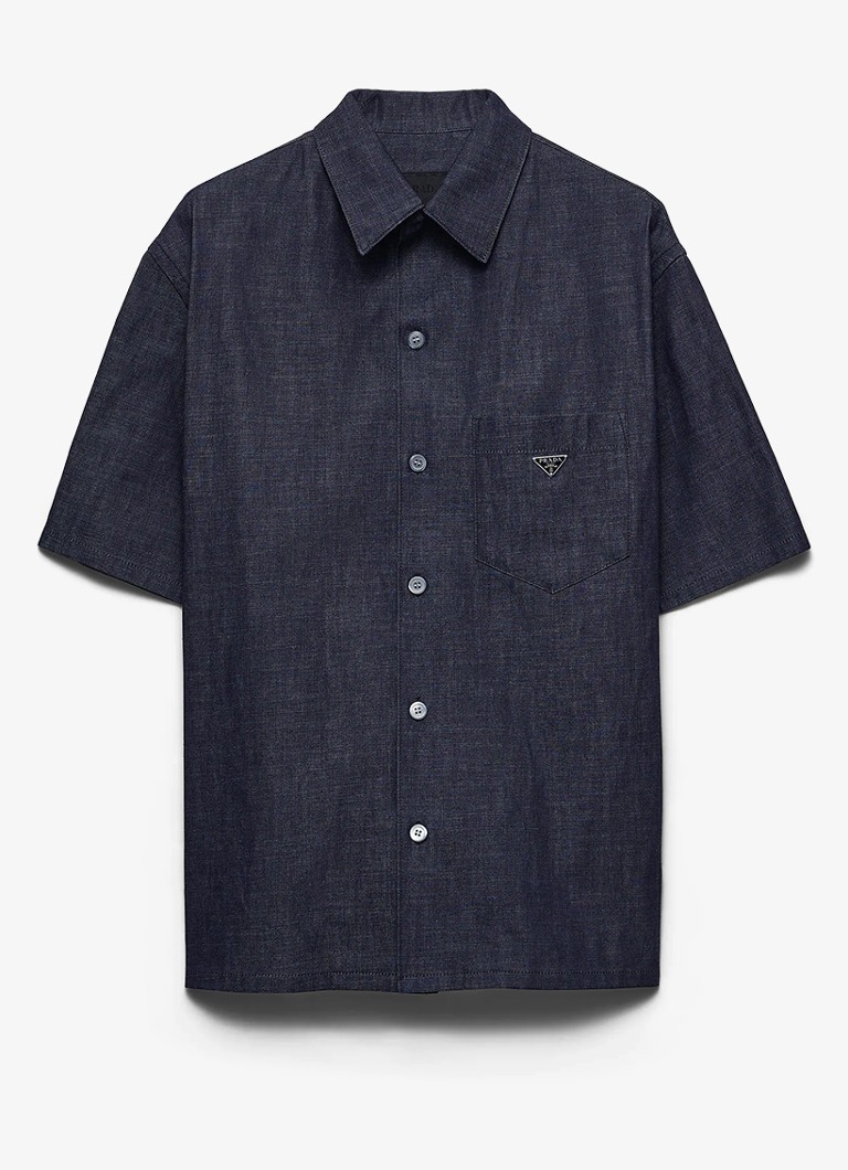 Prada Heren Oversized fit overhemd van chambray met borstzak in de kleur Indigo