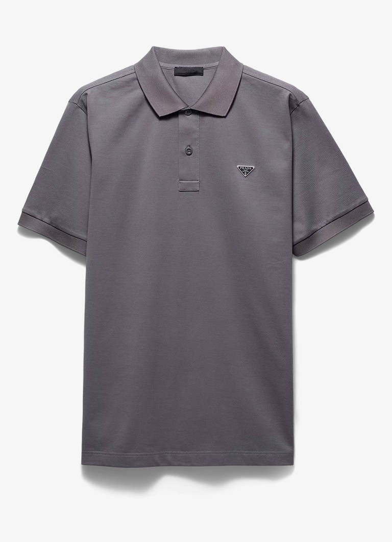 Prada Heren Slim fit polo van piqué katoen met logo in de kleur Grijs