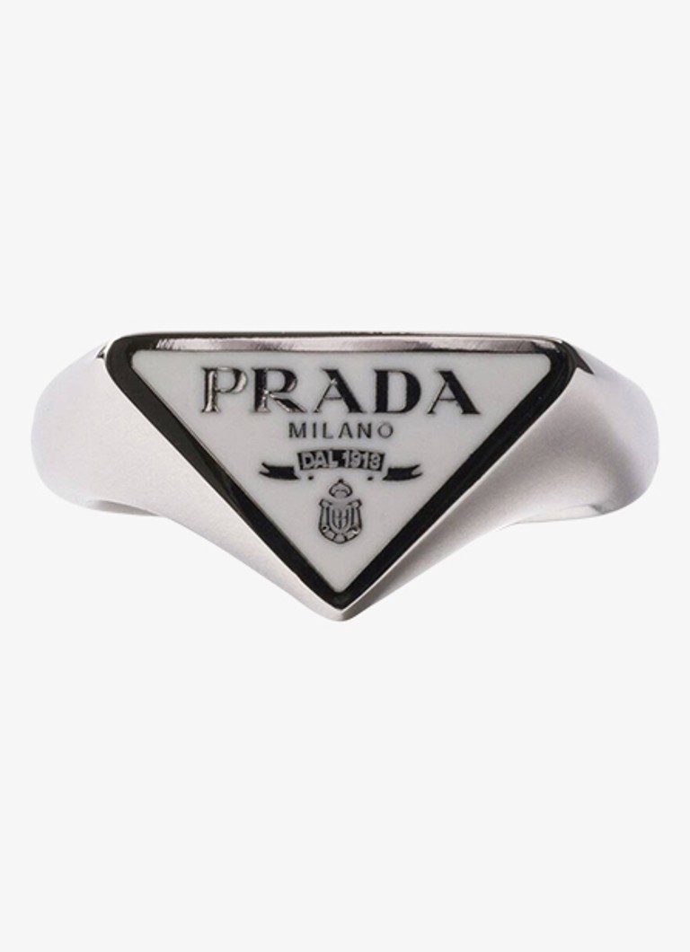 Prada Heren Ring met logo in de kleur Zilver