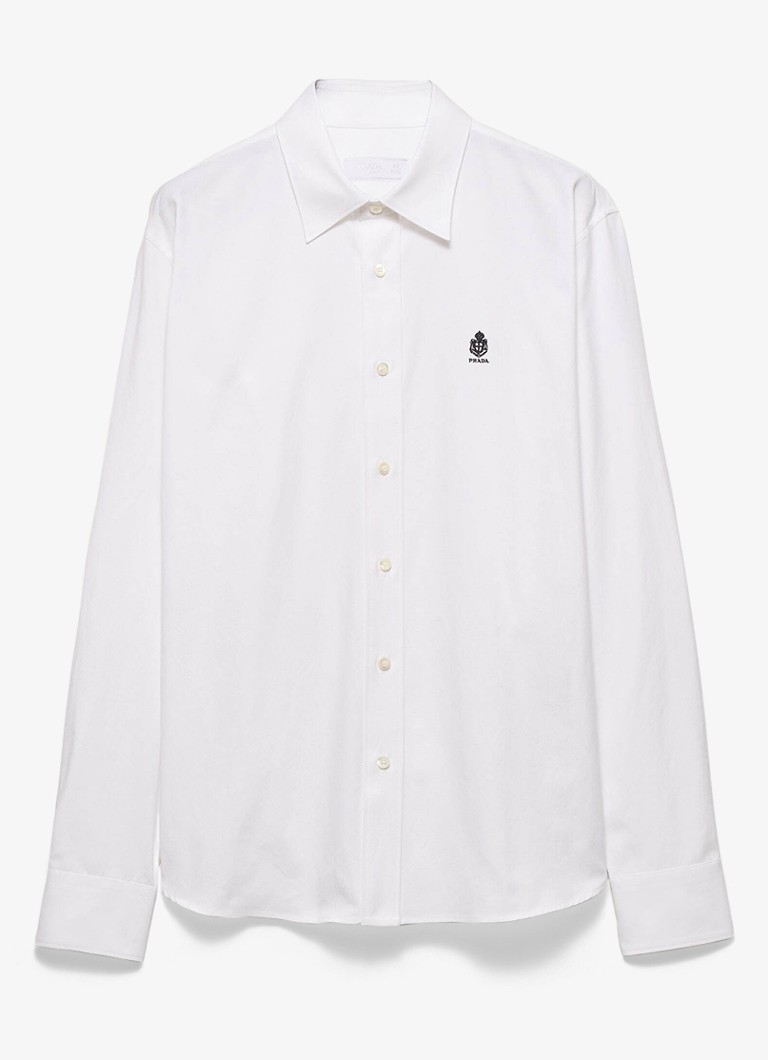 Prada Heren Classic fit overhemd met logoborduring in de kleur Wit