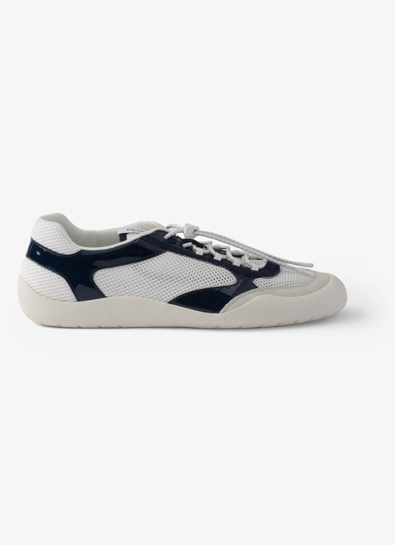 Prada Heren Speedrock sneaker met lakleren en mesh details in de kleur Blauw