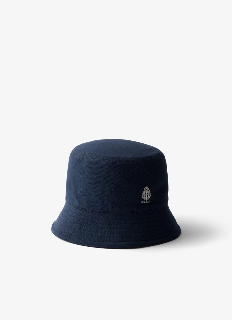 Prada Heren Bucket hoed met logoborduring in de kleur Donkerblauw